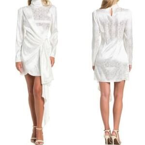 NWT Ronny Kobo White Bridal Jacquard High Neck Mini Dress
